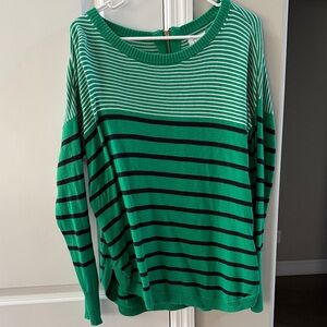 crown & ivy Green and Black Striped Crewneck Sweater